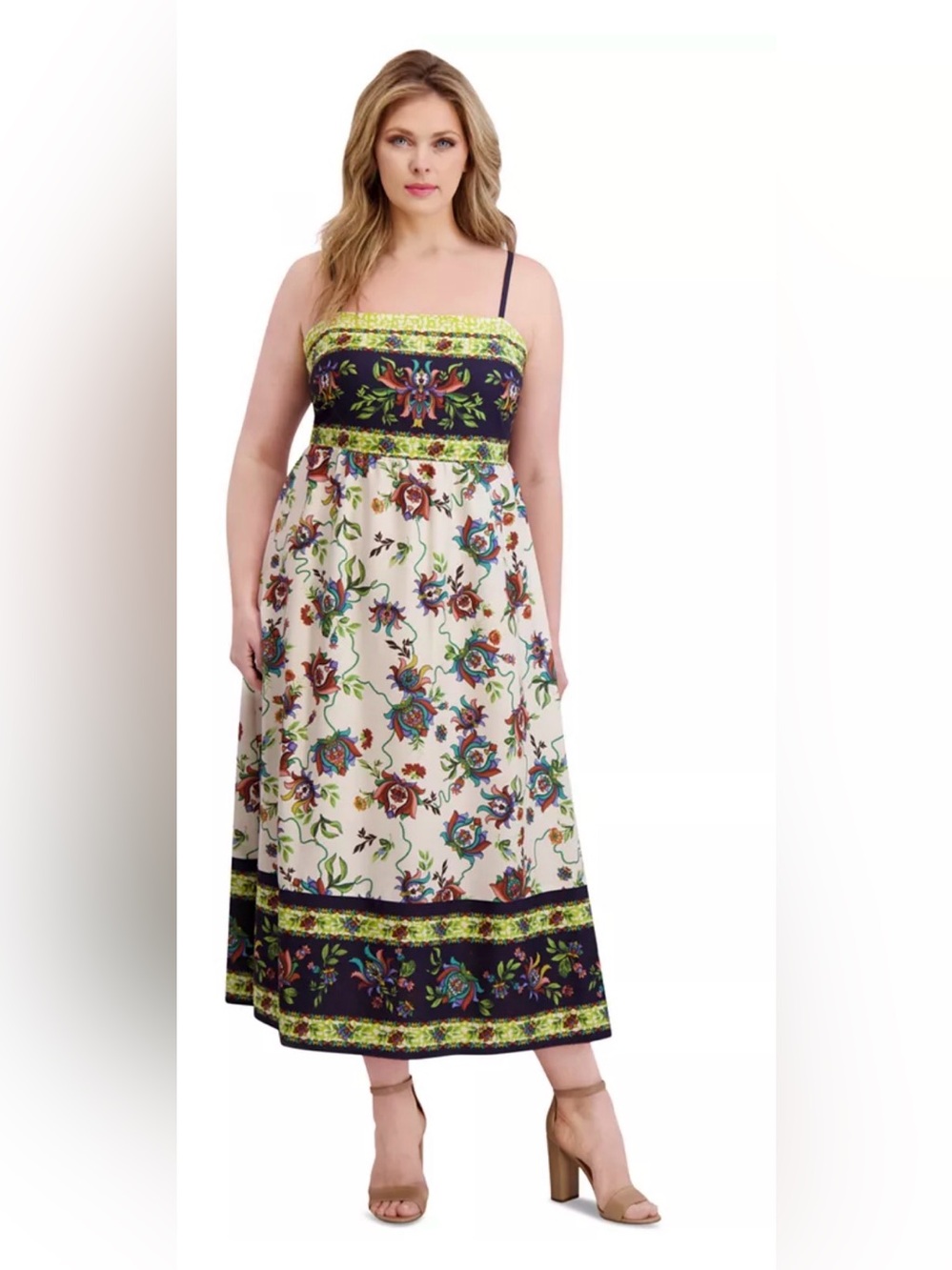 Sienna Square-Neck Border-Print Maxi Dress